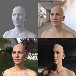 Détail d'un visage du scan 3D d'un corps complet avec integration des yeux en 3D